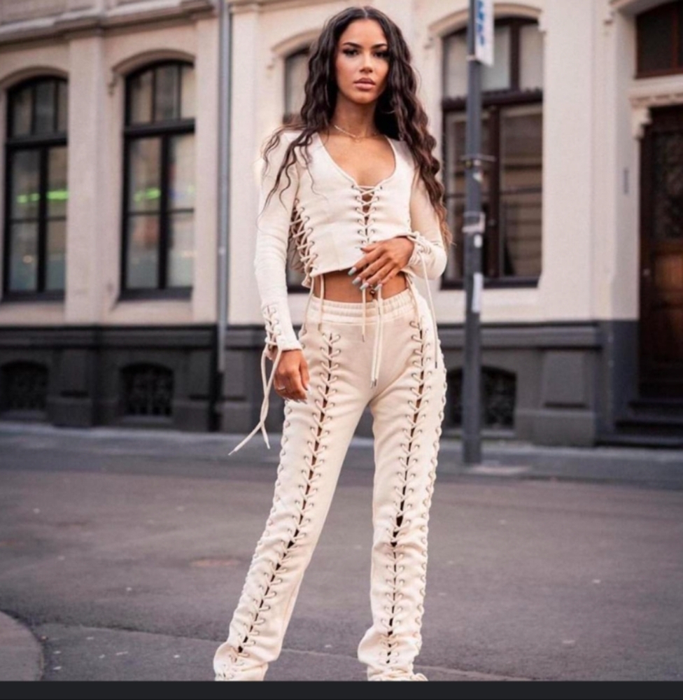 Stylish Cream Lace-Up Women's Top